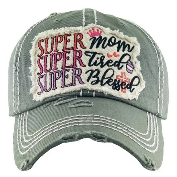 Distressed Cap Super Mom/Super Tired/Super Blessed - Picture 3 of 6